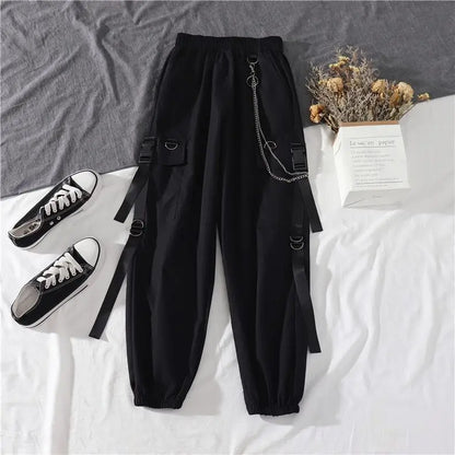 Fashion Cargo Pants Suit Female Harajuku Casual Shirt Short-Sleeved Top High Waist Loose Joggers Trousers Women Pants Streetwear