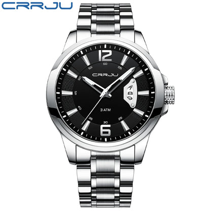 CRRJU Mens Watches Luxury Stainless Steel Business Man Watch  Classic Calendar Waterproof Quartz Watch for Men Relogio Masculino