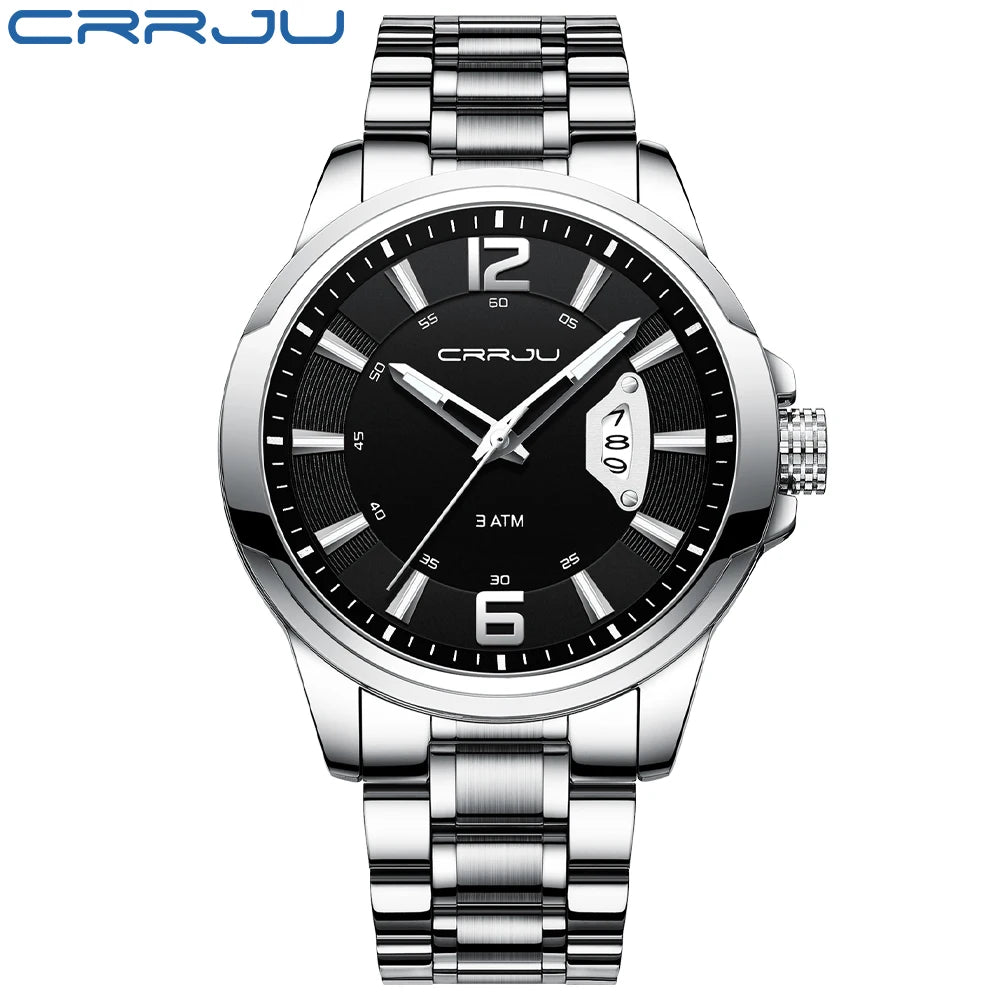 CRRJU Mens Watches Luxury Stainless Steel Business Man Watch  Classic Calendar Waterproof Quartz Watch for Men Relogio Masculino
