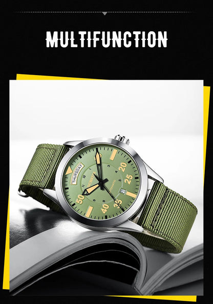 OCHSTIN New Top Brand Automatic Mechanical Watches for Men Military Nylon Strap Pilot Watch Male Auto Date Day Relogio Masculino