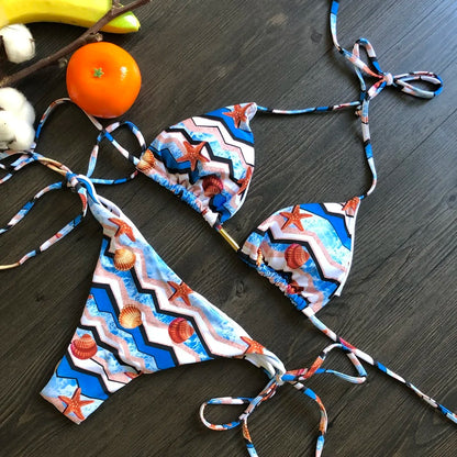 RUOTONGSEPT Sexy Micro Bikinis Set 2024 New Swimsuit Women Feather Print Bandage Swimwear Female Bathing Suit Brazilian Biquinis