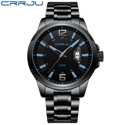 CRRJU Mens Watches Luxury Stainless Steel Business Man Watch  Classic Calendar Waterproof Quartz Watch for Men Relogio Masculino