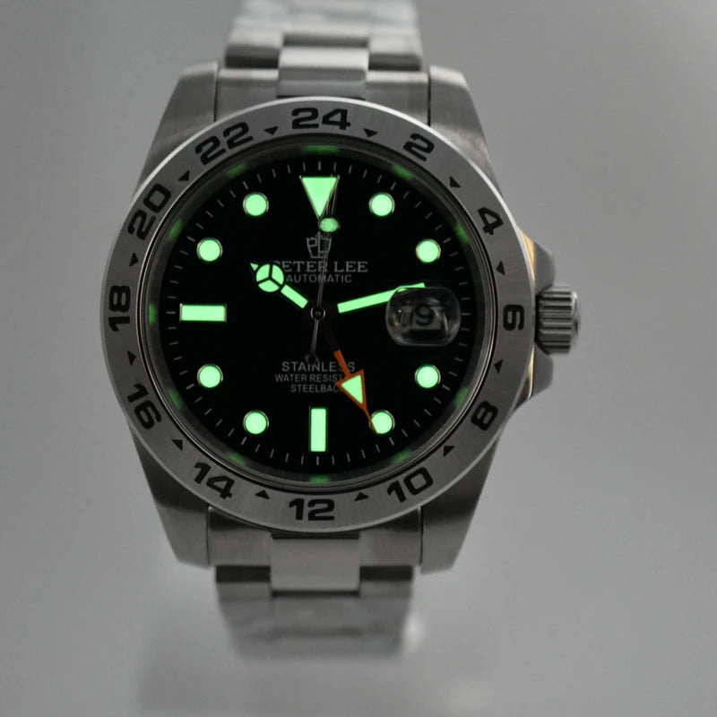 Original Luxury Men's Watches Automatic Movement Luminous Hand Wind Mechanical Watch Stainless Steel GMT Silver Male Gifts Watch