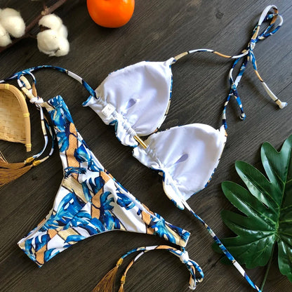RUOTONGSEPT Sexy Micro Bikinis Set 2024 New Swimsuit Women Feather Print Bandage Swimwear Female Bathing Suit Brazilian Biquinis