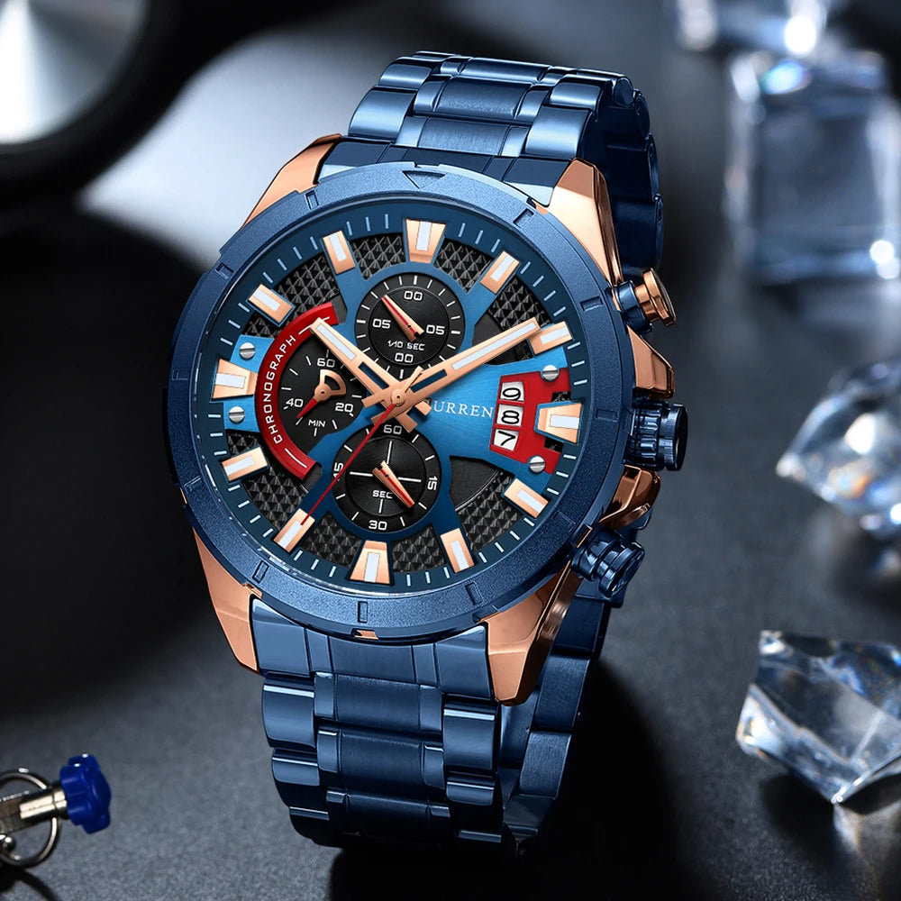 CURREN Watches Mens Top Brand Luxury Casual Steel Quartz Business Clock Male Sport Waterproof Date Chronograph reloj hombre