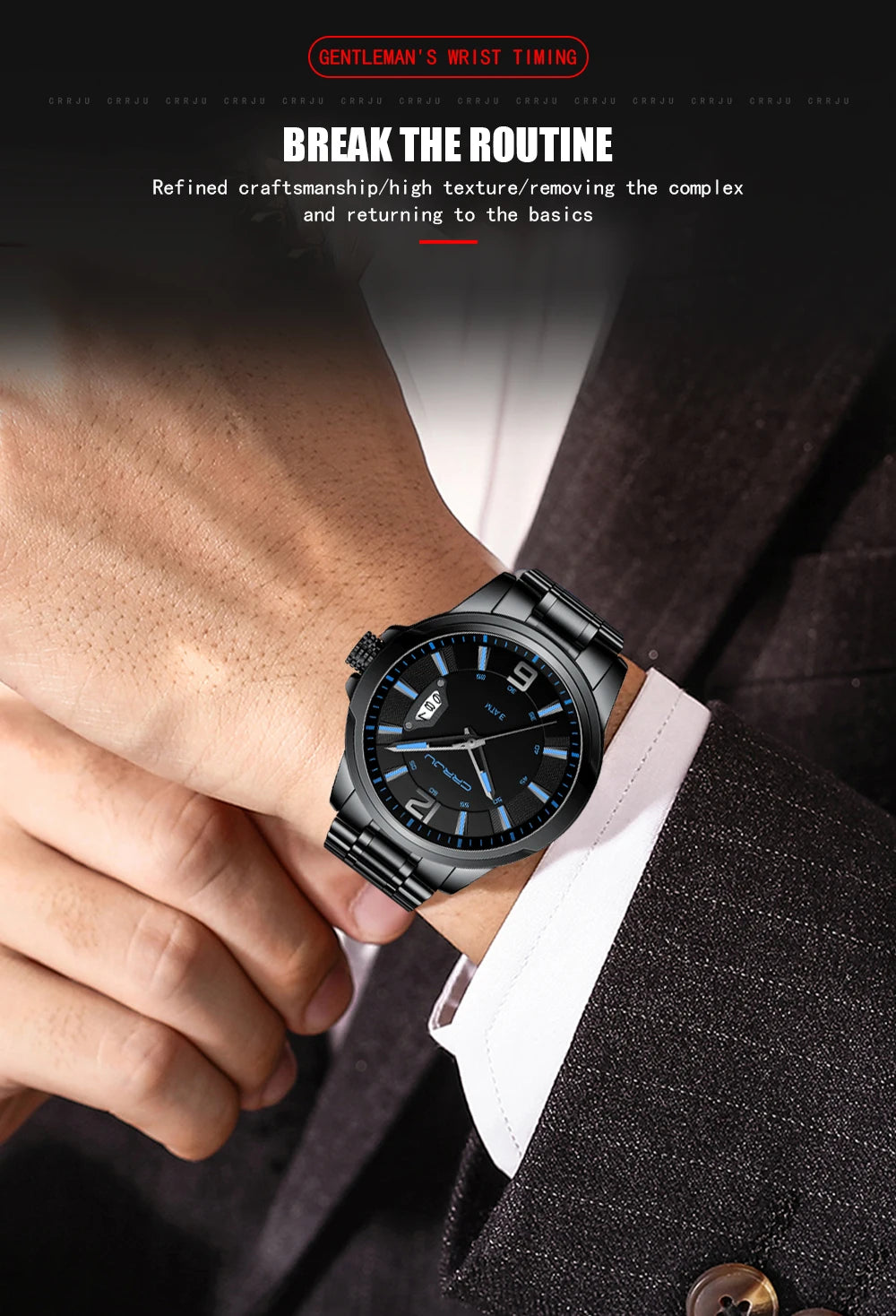 CRRJU Mens Watches Luxury Stainless Steel Business Man Watch  Classic Calendar Waterproof Quartz Watch for Men Relogio Masculino