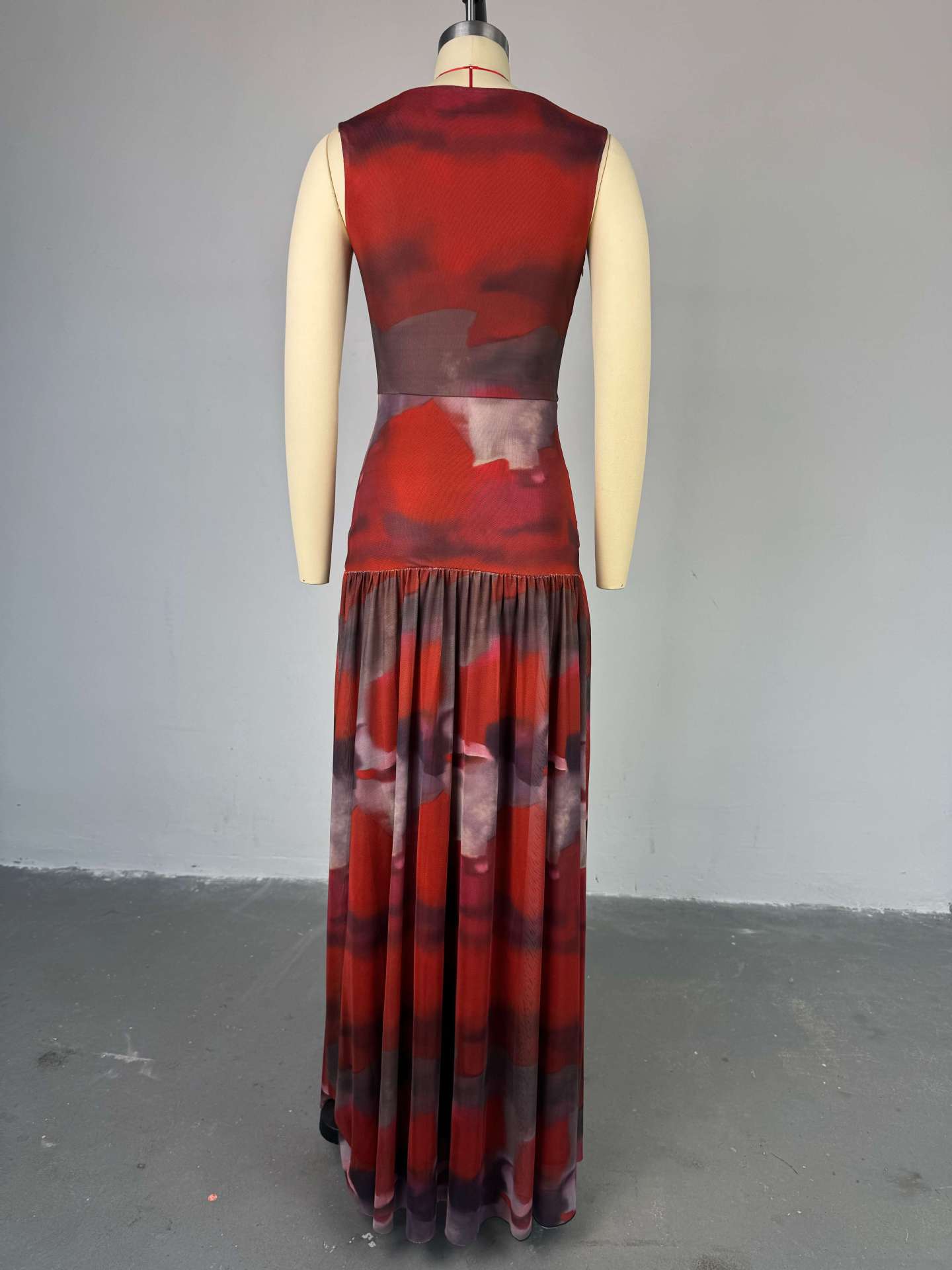 CM.YAYA Elegant Women Print Sleeveless Sweet O-neck Floor-Length Long Dress 2025 Beach Party Birthday Sexy Split Pleated Dresses