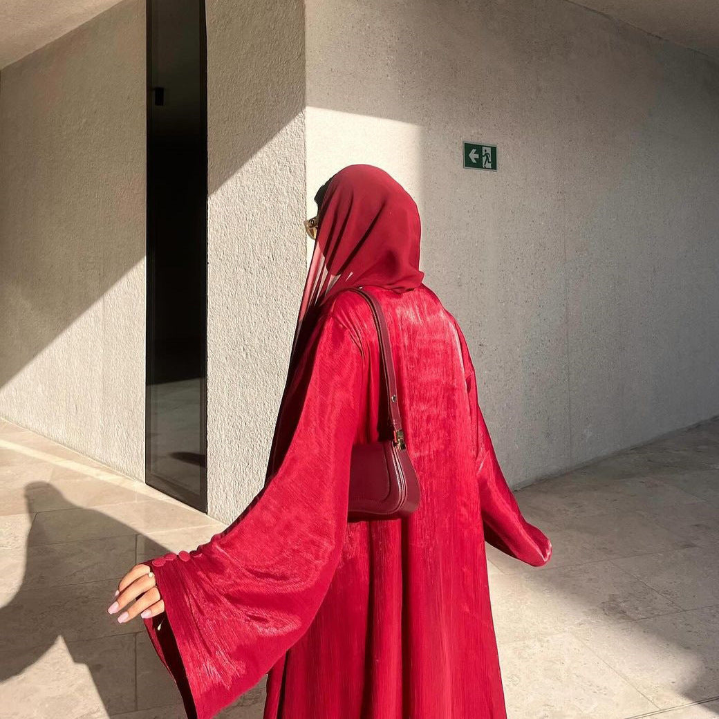 Eid Silky Abayas for Women Muslim Jalabiya Ramadan Robe Dress Button Sleeve Ramadan Caftan Party Dresses Vestido Largo Cardigan