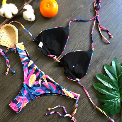 RUOTONGSEPT Sexy Micro Bikinis Set 2022 New Swimsuit Women Feather Print Bandage Swimwear Female Bathing Suit Brazilian Biquinis
