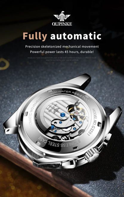OUPINKE 3251 Men's Watches Flywheel Automatic Mechanical Original Wristwatch for Man Waterproof Luminous Perpetual Dual Calendar