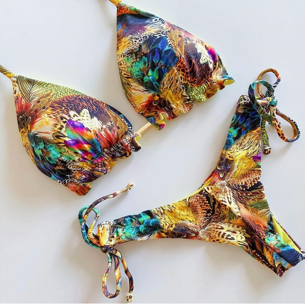 RUOTONGSEPT 2022 Striped Bikini Set Knotted Swimsuit Women Biquinis Beach Sexy Thong Swimwear Bandage Brazilian Mirco Bikinis