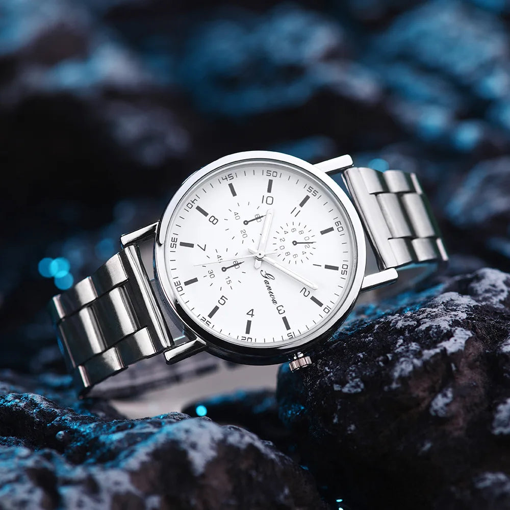Fashion Men's Watch Casual Silver Alloy Band Male Business Quartz Watches Clock Wristwatches