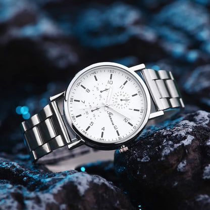 Fashion Men's Watch Casual Silver Alloy Band Male Business Quartz Watches Clock Wristwatches