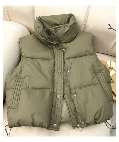 Winter Down Cotton Vest Jacket Women's 2025 New Sleevele Stand Parkas Warm Short Vest Coat Female Waistcoat Overcoat Ladies Tops