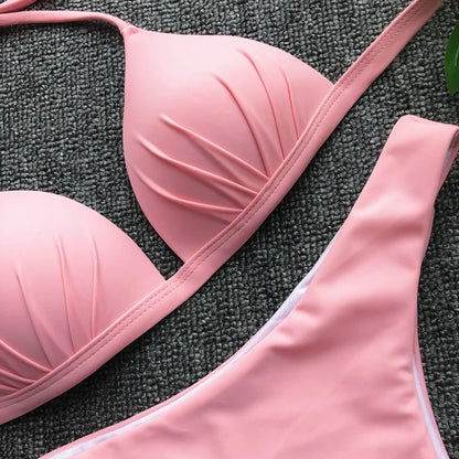 2025 Halter Bra Cup Bikini Women Swimsuit Female Push Up Swimwear Two Pieces Bikini set Brazilian Bather Bathing Suit Swim Lady