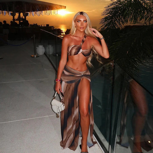 One Shoulder 3 Pieces Sexy Bikini Set White Bikinis Women Swimsuit Female Swimwear Skirt Bathing Suit Beachwear Cover Up