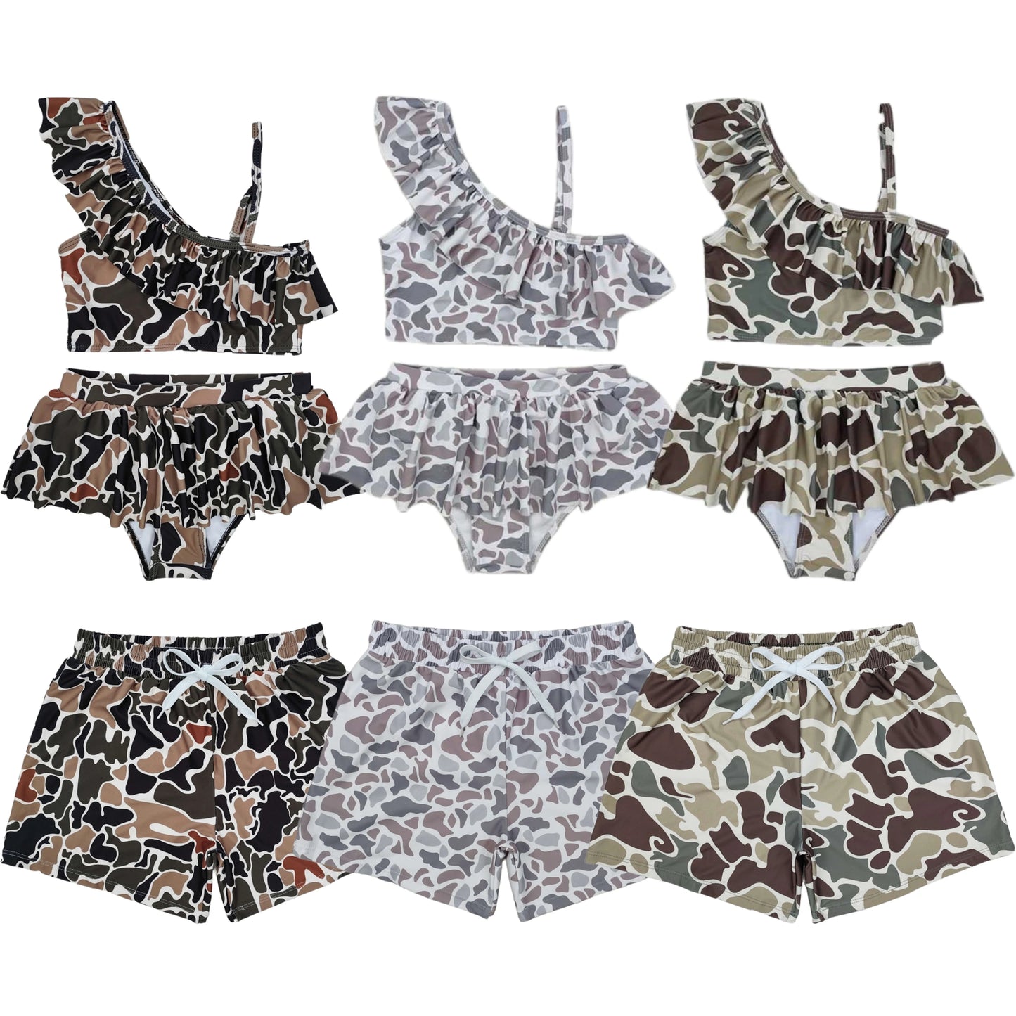 Wholesale Children Summer Grey Camo Print Swimsuit Kid Stretchy Swimwear Infant Matching Baby Boy Girl Swimming Trunks Shorts