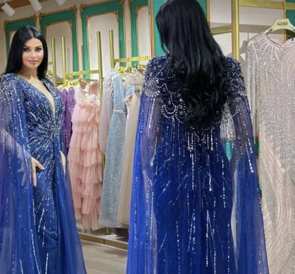 Serene Hill 2025 Turquoise Mermaid Evening Dresses Gowns With Beaded  Cape For Women's Wedding Party LA72168A Customized