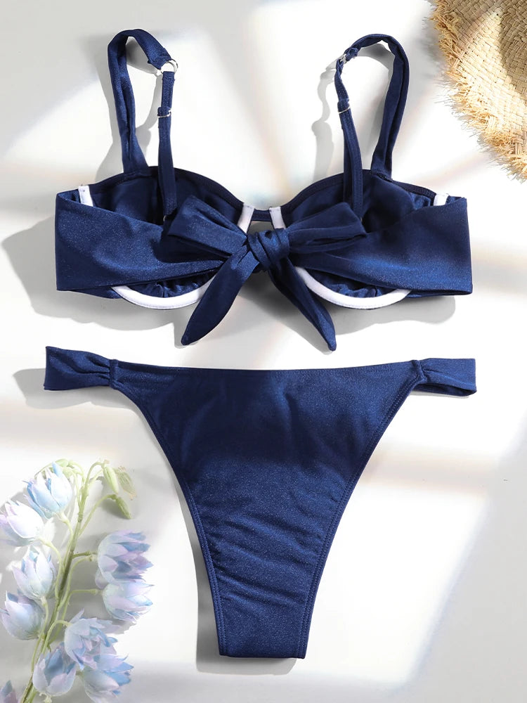Bordered Bikini Sets for Women Off Shoulder Swimwear Sexy Bikinis Patchwork Swimsuit Bathing Suit Leopard Print Beachwear