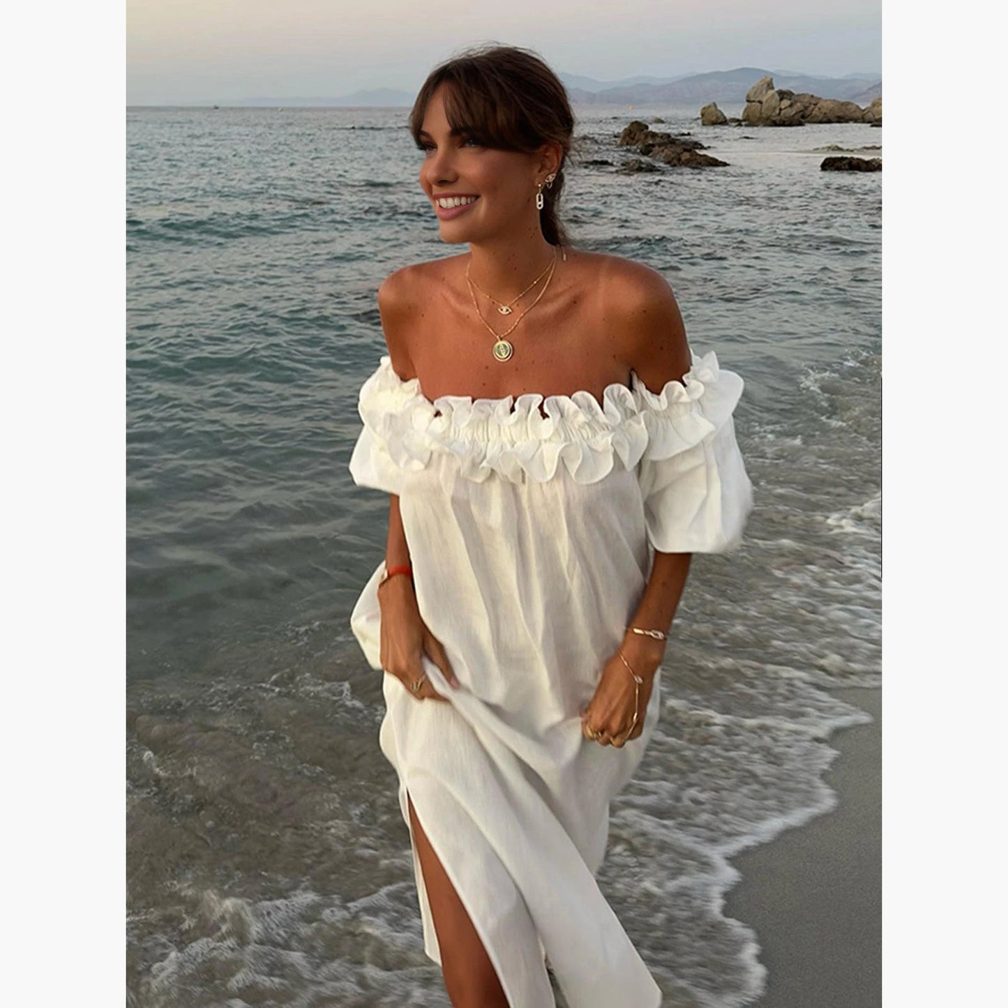 Ashgaily White Dress Women Halter Cotton Long Dress Lace Elegant Party Outfits Ladies Sexy Club Clothes