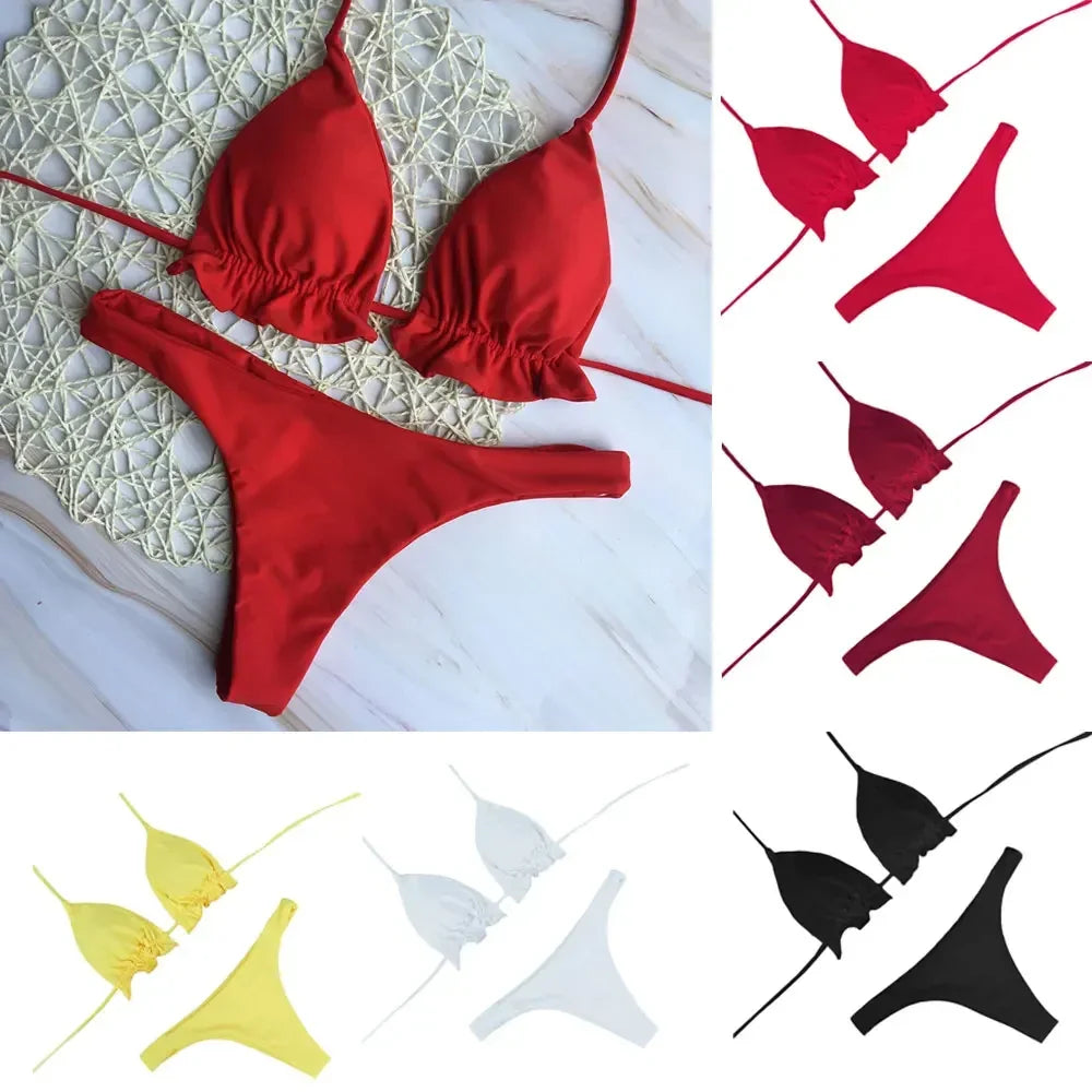 Summer Brazilian Bikini Set for Women Sexy 2 Pieces Set Push-up Swimwear Bandage Top Thong Bathing Suit Swimsuit Beachwear
