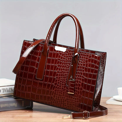 Women'S Large Capacity Tote Bag Elegant Synthetic Handbag with Zipper Closure, Spacious Work Bag for Women Formal & Everyday Use