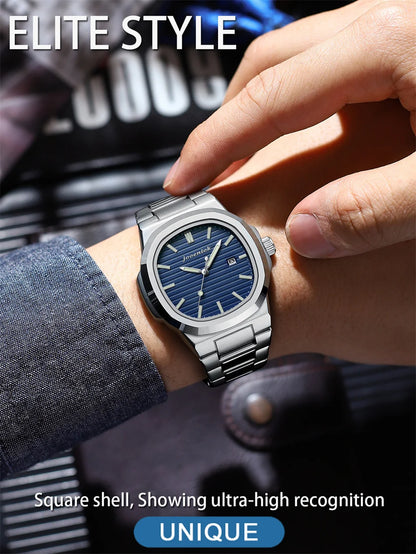 JOOENIOK Luxury Military Man Watch Square Waterproof Luminous Date Week Men Watch Stainless Steel Quartz Men's Watches Reloj+box