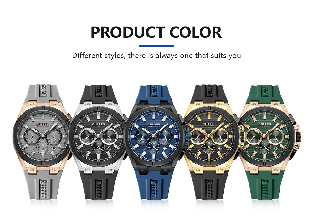 CURREN 8487 Casual Men's Quartz Wristwatch Multifunctional Chronograph Calendar Outdoor Sports Luminous Fashion Watches for Man