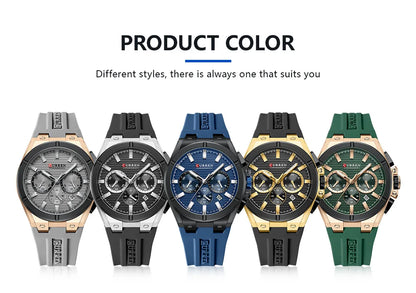 CURREN 8487 Casual Men's Quartz Wristwatch Multifunctional Chronograph Calendar Outdoor Sports Luminous Fashion Watches for Man