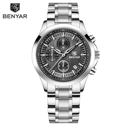 BENYAR Men's Watches Luxury Quartz Wristwatches Chronograph Watch Men Gifts Waterproof Stainless Steel Clock Reloj Hombre 2025