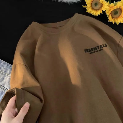 2026 Summer Men's Oversized Letter Print Short Sleeve T-shirt Casual Loose Crew Neck Tee Streetwear Tops for Men