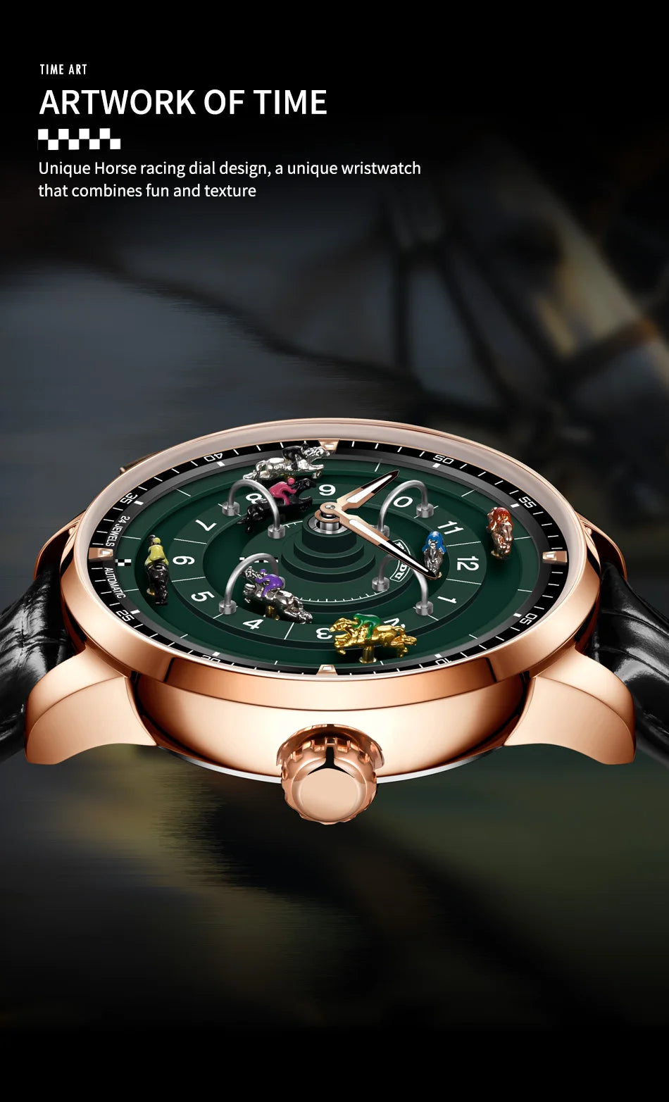PINDU New Original Design Competitive Horse Racing Watches NH35A Sapphire Stainless Steel Luminous Leather Mechanical Watch Men