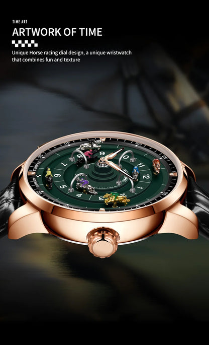 PINDU New Original Design Competitive Horse Racing Watches NH35A Sapphire Stainless Steel Luminous Leather Mechanical Watch Men
