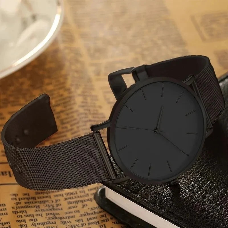 Fashion Ultra Thin Creative Black Stainless Steel Quartz Watches Men Simple Fashion Business Wristwatch Clock Male Relogios
