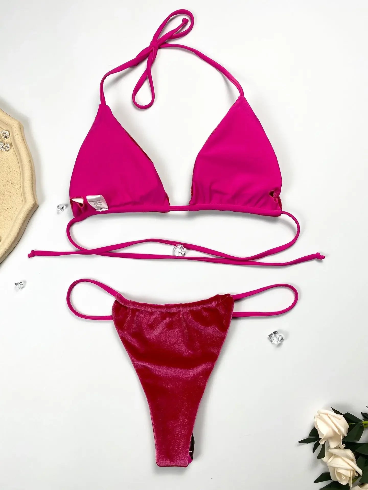 Sexy Velvet Swimsuit for Women, Micro Bikini Set, Thong Swim Suit, 2 Piece Bathing Suit for Ladies, Green String Bikini, 2022