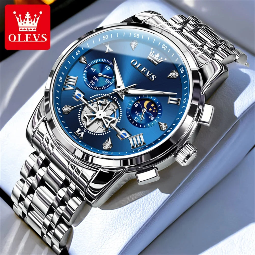 OLEVS 2856 Original Watches Man Multifunctional Chronograph Quartz Watch Waterproof Luminous Moon Phase Watches For Man Reloj