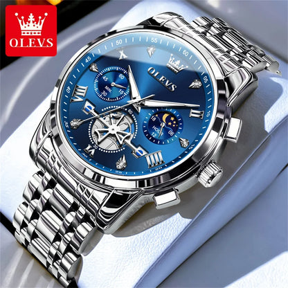 OLEVS 2856 Original Watches Man Multifunctional Chronograph Quartz Watch Waterproof Luminous Moon Phase Watches For Man Reloj