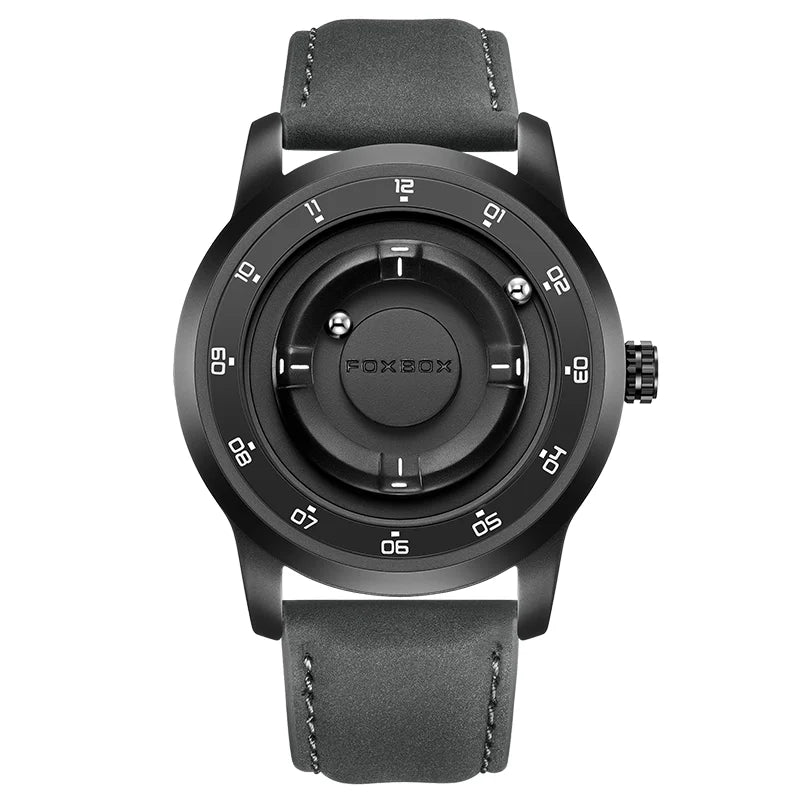 FOXBOX Personalized Mens Watches Creative Simple Floating Magnetic Pointer Quartz Wristwatch Steel Waterproof Watch for Man