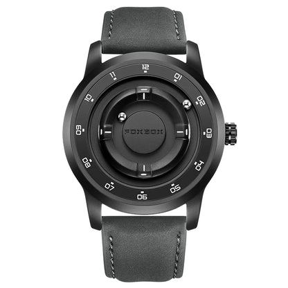 FOXBOX Personalized Mens Watches Creative Simple Floating Magnetic Pointer Quartz Wristwatch Steel Waterproof Watch for Man