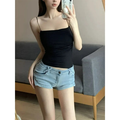 Sexy Short Top With Thin Straps Plain White Tank Top Korean Style Women's Sleeveless Top Tank Underwear Fitted Camisole