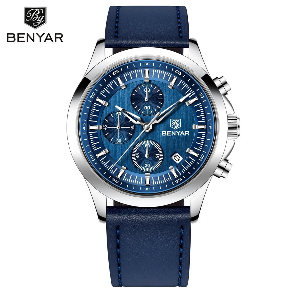 BENYAR Men's Watches Luxury Quartz Wristwatches Chronograph Watch Men Gifts Waterproof Stainless Steel Clock Reloj Hombre 2025