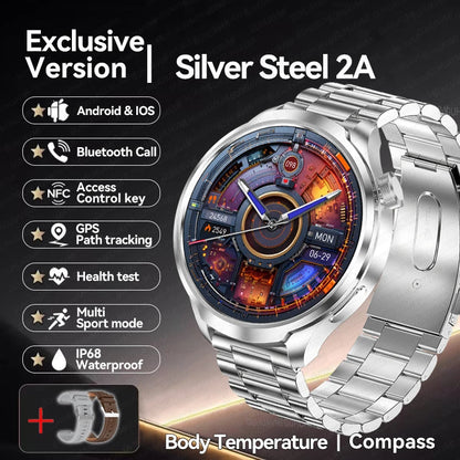 New 1.85"AMOLED NFC GPS Smart Watches For man IP68 Waterproof Blood Pressure Body Temperature Sport Fitness tracker Smart Watch