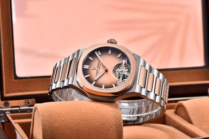 PAGANI DESIGN Tourbillon Men's Watches Rose Gold Top Luxury Automatic Watch For Men Mechanical Wristwatches AR Sapphire Luminous