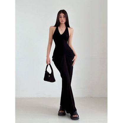 Racerback Tank Top Dresses Chest Large Waist Fold Black Sexy Dress Elegant For Women Fashion Sexy Women Robe 2024 New 4BMV