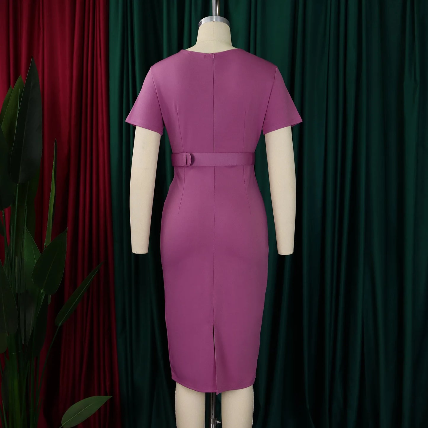 Summer New 2026 Women's Solid Color V-Neck Short Sleeve Dress Pencil Skirt Waist Tunle Material Fashionable Casual Maxi Dress