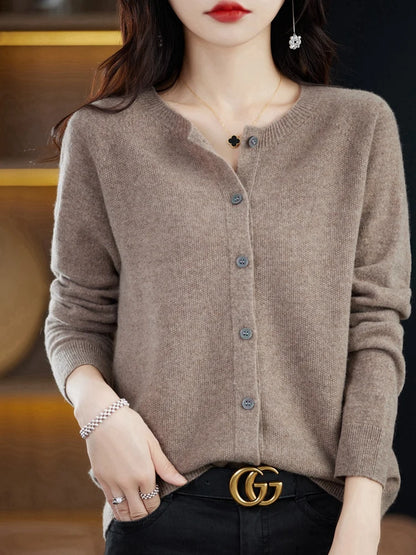 High-Grade Knit Sweater Crewneck Cardigan Coat Autumn And Winter New Middle-Aged And Elderly Women's Fashion ZD060