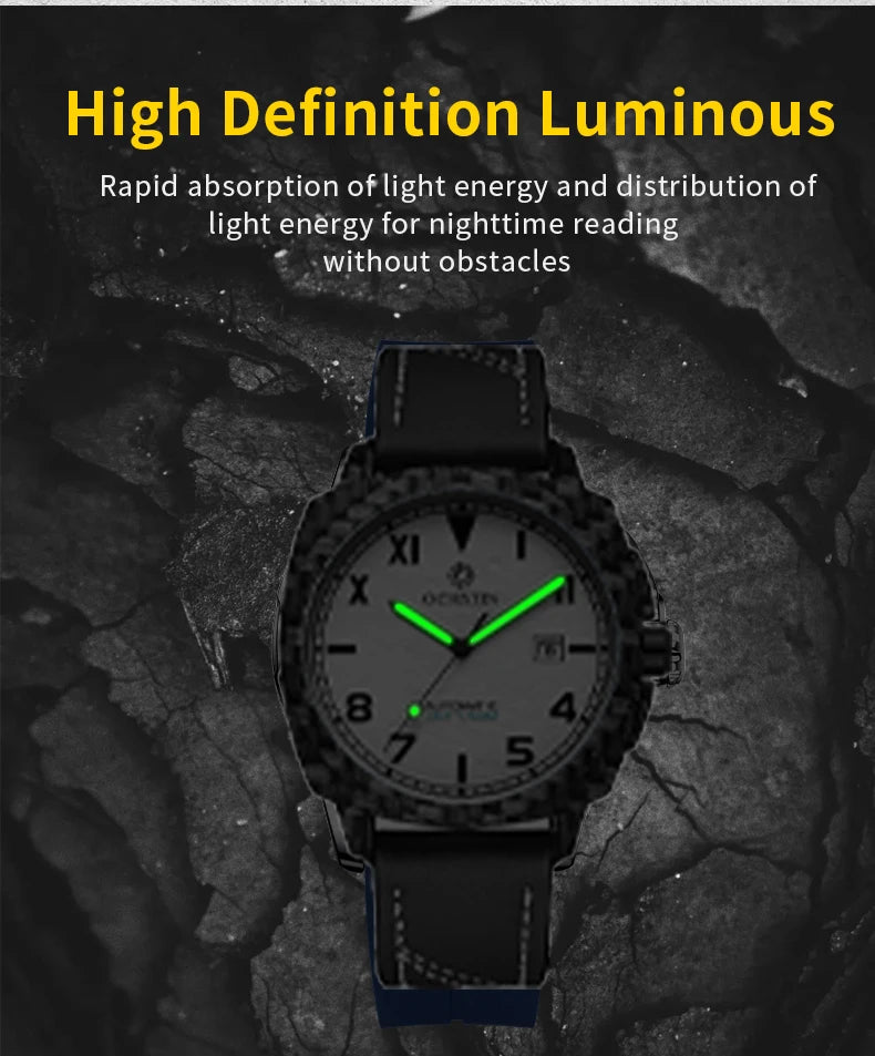 OCHSTIN Men's Automatic Mechanical Movement Watches Man Leather Strap Wristwatch Waterproof Master Series Luminous Hand Watch