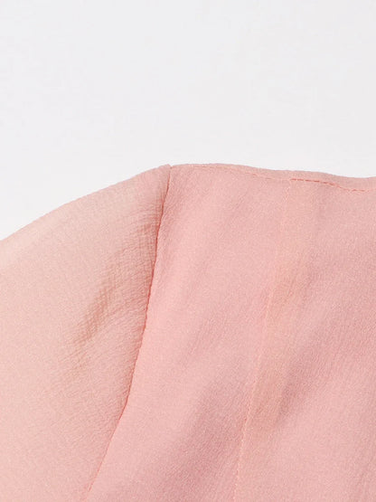 VGH Sweet Ruffles Elegant Knee Length Dresses for Women Round Neck Flare Sleeve High Waist Spliced Button  A Line Dress Female
