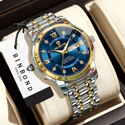 BINBOND Luxury quartz wristwatches luminous waterproof week auto date men's watch business sport clock fashion casual reloj