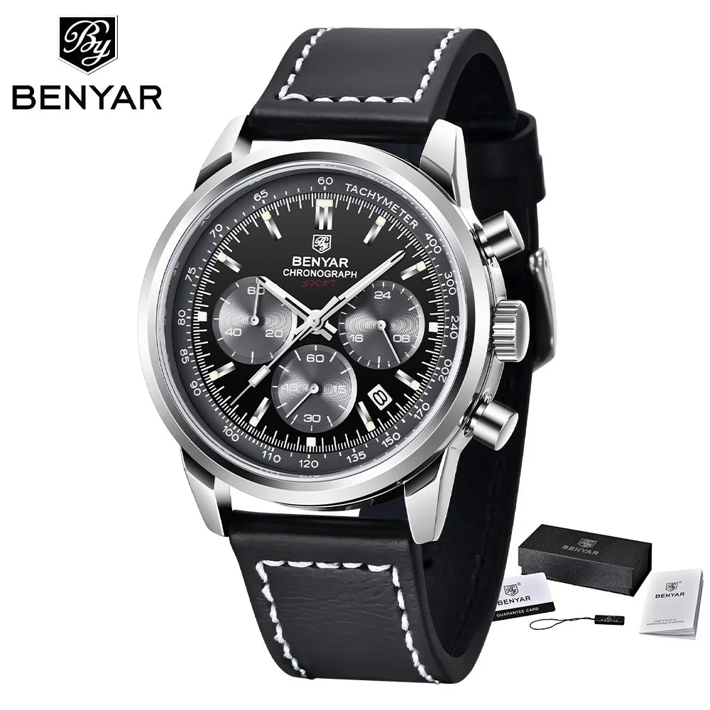 BENYAR 5188 New Quartz Watches for Men Top Brand 42MM Military Watch Luxury Chronograph 30M Waterproof Male Clock Reloj Hombre